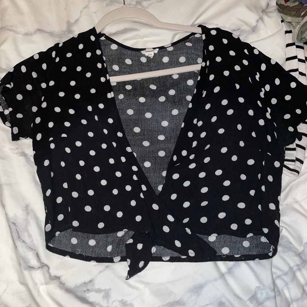 Black and white polka dot tie up top